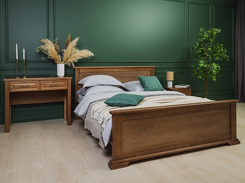 Двуспальная деревянная кровать Milena-М - Модель из маcсива. Изголовье украшено декоративной резкой.
