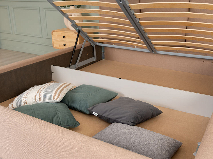 Кровать Malina 200x200 Ткань: Рогожка Тетра Графит - Изящная кровать без встроенного основания из массива сосны с мягкими элементами.