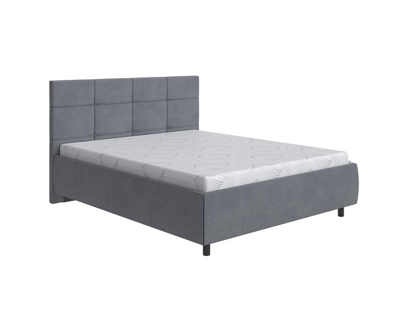 Кровать New Life 160x200 Ткань: Велюр Ultra Мокрый асфальт - Кровать в стиле минимализм с декоративной строчкой