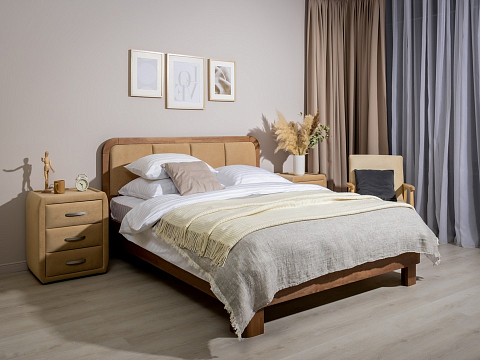 Кровать полуторная Hemwood - Кровать из натурального массива сосны с мягким изголовьем