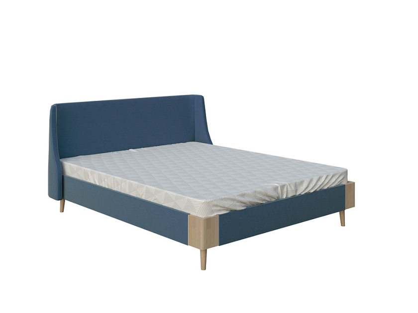 Кровать Lagom Side Soft 90x200 Ткань/Массив (бук) Лама Индиго/Масло-воск Natura (Бук) - Оригинальная кровать в обивке из мебельной ткани.