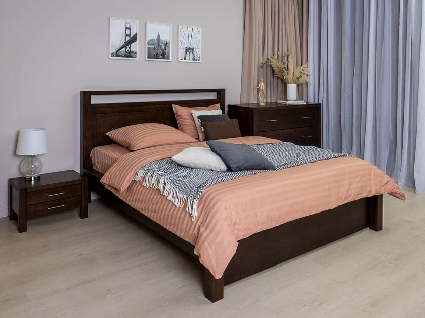 Кровать Fiord 160x220 Массив (сосна) Орех - Кровать из массива с декоративной резкой в изголовье.