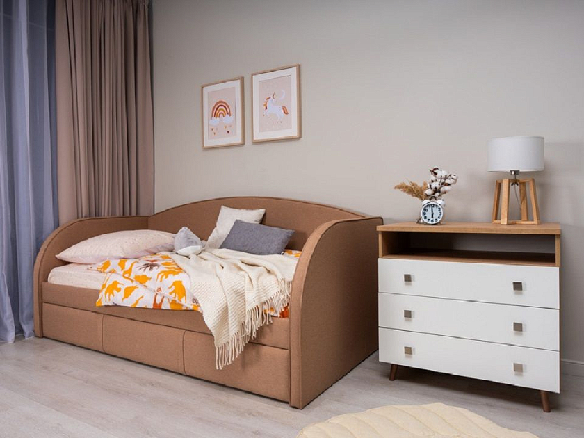 Кровать Hippo-Софа с дополнительным спальным местом 80x190 Ткань: Рогожка Тетра Имбирь - Удобная детская кровать с двумя спальными местами в мягкой обивке