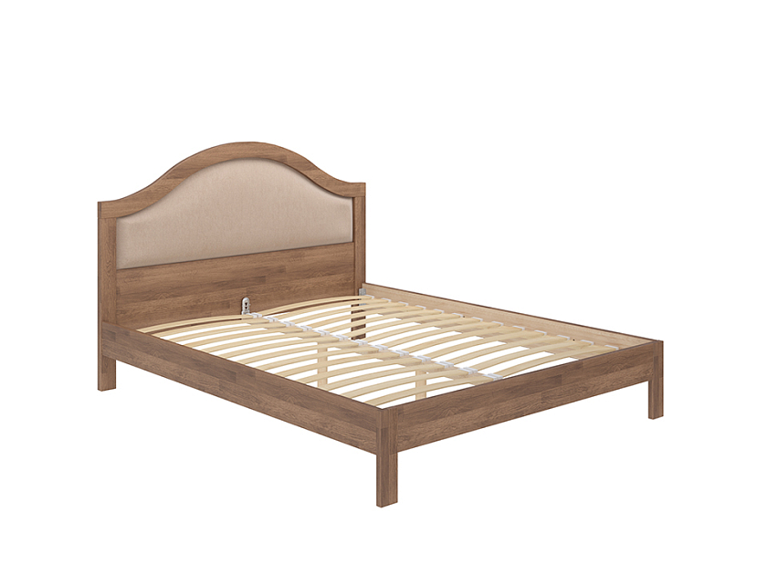 Кровать Ontario 80x200 Ткань/Массив Тетра Имбирь/Антик (сосна) - Уютная кровать из массива с мягким изголовьем