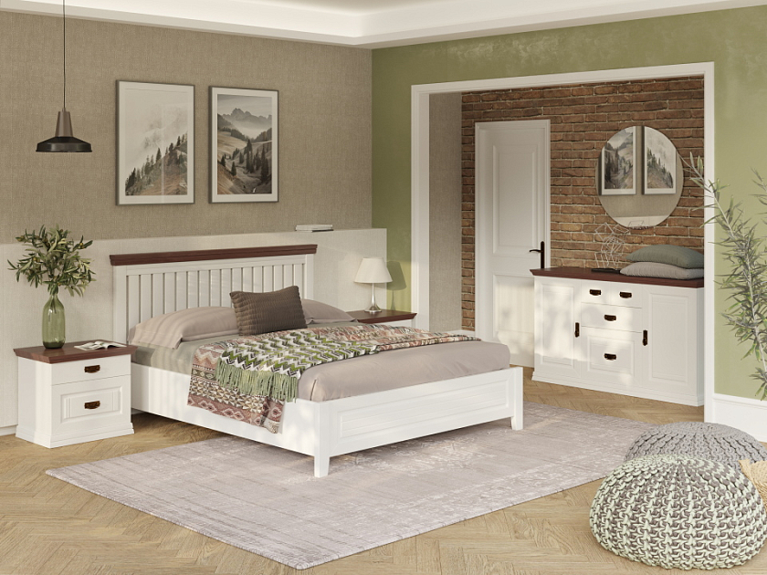 Кровать Olivia 160x190 Массив (сосна) Белая эмаль/Орех - Кровать из массива с контрастной декоративной планкой.